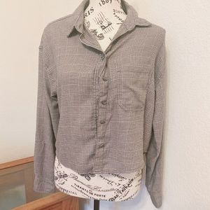 AEO Cropped Flannel Button-Down Top